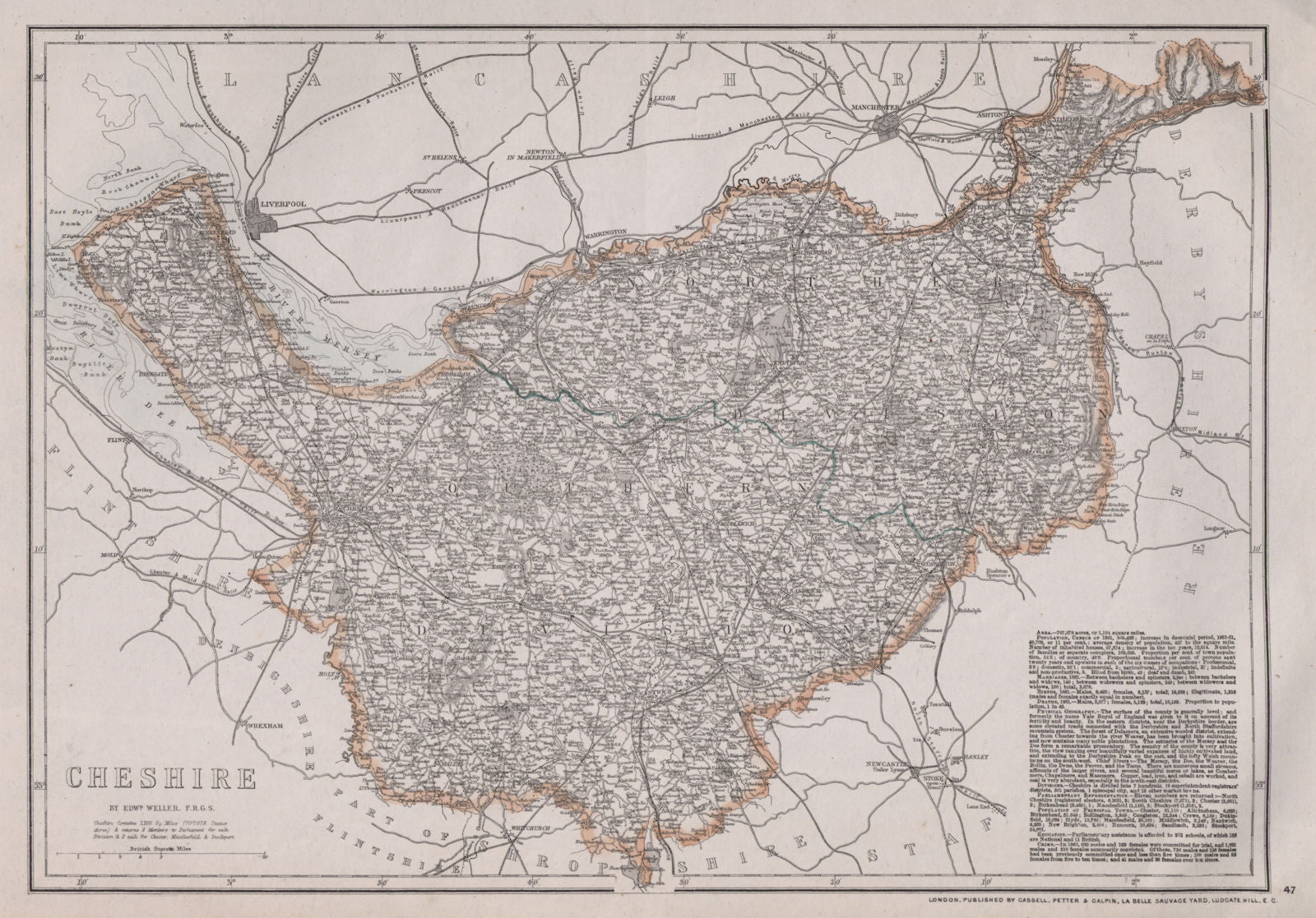 CHESHIRE. Antique county map. Railways. WELLER 1868 old plan chart